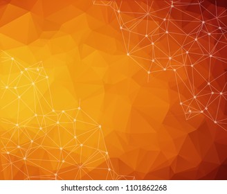 Abstract polygonal Dark orange background. Triangular tech background with connections. Vector illustration.