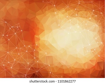Abstract polygonal Dark orange background. Triangular tech background with connections. Vector illustration.