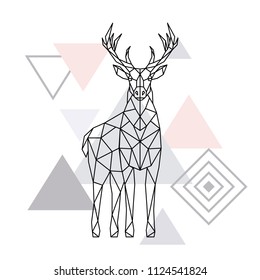 Abstract polygonal deer. Geometric hipster illustration. Reindeer poster. Scandinavian style. Vector print.