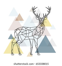 Abstract polygonal deer. Geometric hipster illustration. Reindeer with side view. Scandinavian style. Vector illustration.