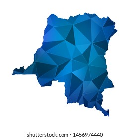 Abstract polygonal Democratic Republic of the Congo map. Vector low poly color blue map geometric shape texture. Vector illustration.