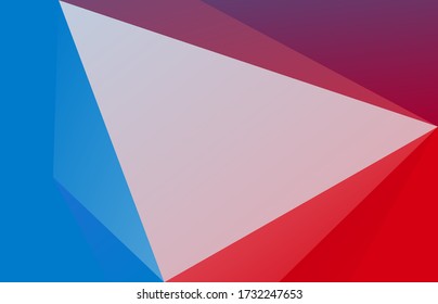 Abstract polygonal design background. Triangular button with blue, white, red colors. Sporty simple background in low poly style. Stylized French flag. Modern icon