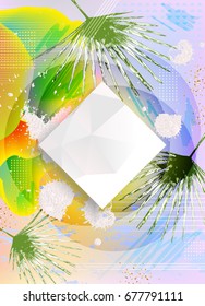 Abstract polygonal design with palm leaves.