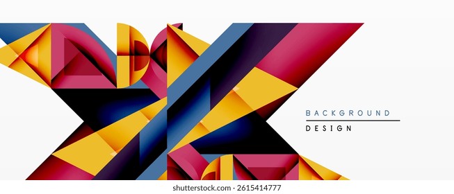 Abstract polygonal design. Vivid colors create dynamic composition. Modern geometric shapes overlap, forming striking visual effect.