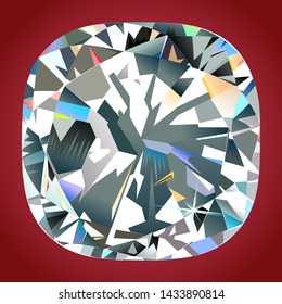 Abstract polygonal diamond backlight mural interior painting jewelry isolated cushion background, vector illustration