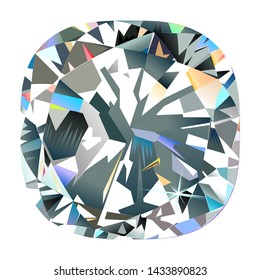 Abstract polygonal diamond backlight mural interior painting jewelry isolated cushion background, vector illustration