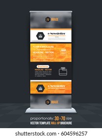 Abstract Polygonal Elements, Business Roll-up Cover Design with Image Add Feature, Print Ready. Ad or Website Vertical Template