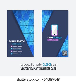 Abstract Polygonal Elements Vector Business Card Design. Front and Back Presentation Isolated on Background. Low Poly Geometric Illustration