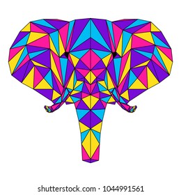 Abstract polygonal elephant portrait. Modern low poly elephant head isolated on white for card, veterinarian clinic placard, modern party invitation, book, poster, bag print, t shirt etc. 