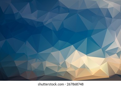 Abstract Polygonal From Evening Sky Before Sunset Background. Vector Illustration