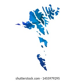 Abstract polygonal Faroe Islands map. Vector low poly blue color map geometric shape texture. Vector illustration.