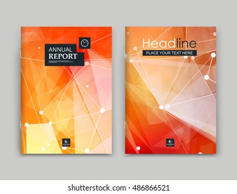 Abstract polygonal font. Text frame surface. Yellow, orange a4 brochure cover design. Title sheet model set. White space star ray icon. Modern vector front page. Ad banner form texture. Flier fiber