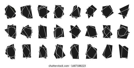 Abstract polygonal geometric black frame set. Text banner for any design template empty. Luxury decorative modern wedding invitation card polyhedron frame element isolated on white vector illustration