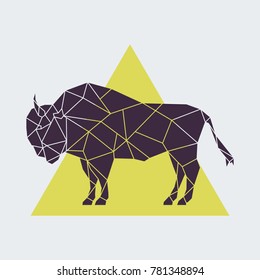 Abstract polygonal geometric buffalo. Side view. Vector illustration created from triangles.