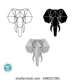 Resumen de la cabeza geométrica poligonal y de la imagen vectorial del elefante