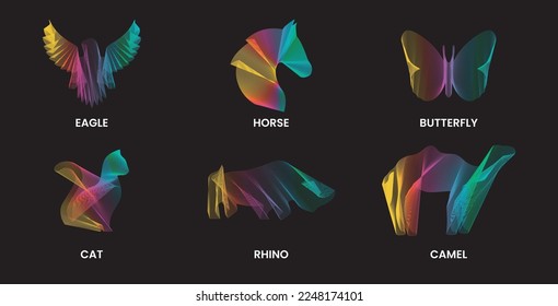 Resumen de retrato de fusión de aves lineales geométricas poligonales de aves. Ilustraciones vectoriales de líneas sobre fondo negro
