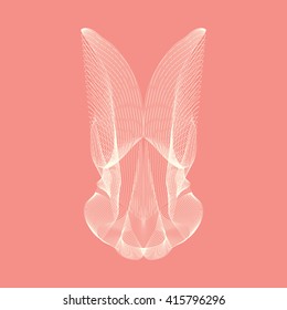 Abstract polygonal geometric linear triangle digital technique 'blend' rabbit portrait, isolated on white background.