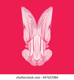 Abstract polygonal geometric linear triangle digital technique 'blend' rabbit portrait on pink background