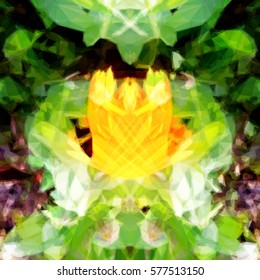 Abstract polygonal geometric modern background of triangles in origami style, vector illustration yellow flower
