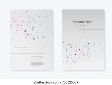 Abstract polygonal geometric shape with molecule structure style. Vector brochure design.