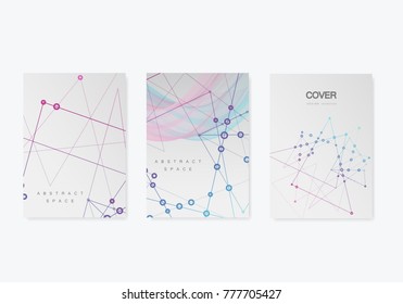 Abstract polygonal geometric shape with molecule structure style. Connect lines and dots cover brochure.
