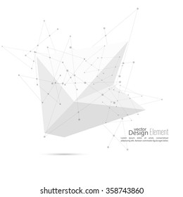 Abstract polygonal geometric shape with particle, molecule structure. 