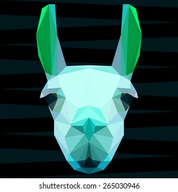 Abstract polygonal geometric soft blue colored llama portrait for use in design for card, invitation, poster, banner, placard or billboard background