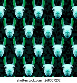 Abstract polygonal geometric soft blue colored llama seamless pattern background for use in design background
