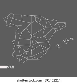 Abstract polygonal geometric Spain, Balearic islands, Ibiza, Mallorca, Menorca, Formentera minimalistic vector map isolated on grey background