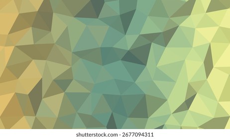 Textura geométrica poligonal abstrata com um gradiente de tons terrosos de amarelo para verde e azul