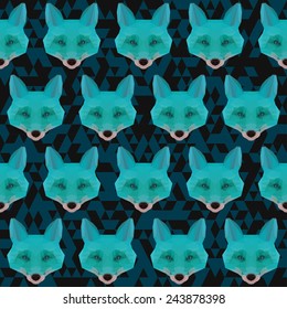 Abstract polygonal geometric triangle blue colored fox seamless pattern background for use in design