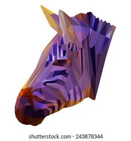 Abstract polygonal geometric triangle bright colored zebra portrait for use in design