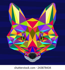 Abstract polygonal geometric triangle bright motley colored fox background for use in design