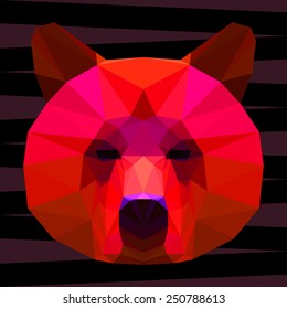Abstract polygonal geometric triangle bright red colored bear background for use in design