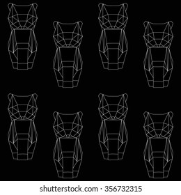 Abstract polygonal geometric triangle cats pattern on black background for use in design