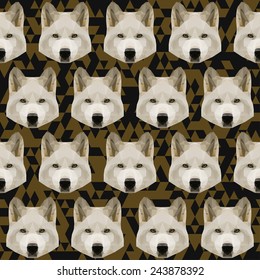 Abstract polygonal geometric triangle white wolf seamless pattern background for use in design