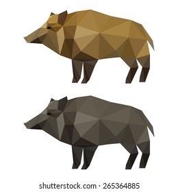 Abstract polygonal geometric triangle wild boar set isolated on white background for use in design for card, invitation, poster, banner, placard or billboard background