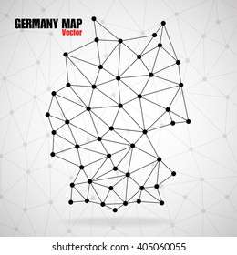 Abstract polygonal Germany map with dots and lines, network connections, vector illustration