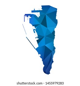 Abstract polygonal Gibraltar map. Vector low poly blue color map geometric shape texture. Vector illustration.