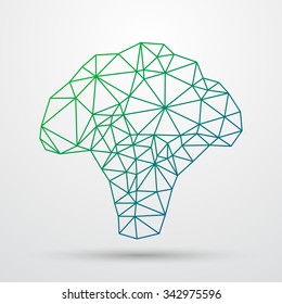 Abstract polygonal green broccoli. Geometric triangle design. Colorfuul line vector illustration