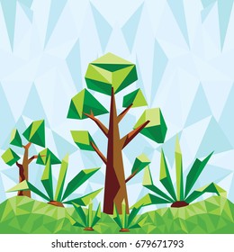 Abstract polygonal green landscape with trees