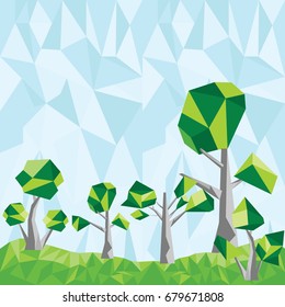 Abstract polygonal green landscape with trees
