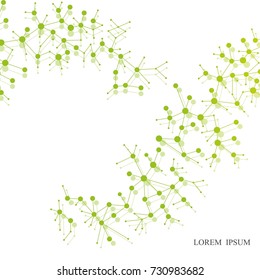 abstract polygonal green molecule with connecting lines on a white background.