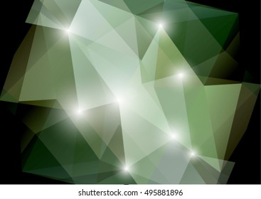 Abstract polygonal green-gray pattern with shining elements. Trendy background.