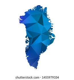 Abstract polygonal Greenland map. Vector low poly blue color map geometric shape texture. Vector illustration.