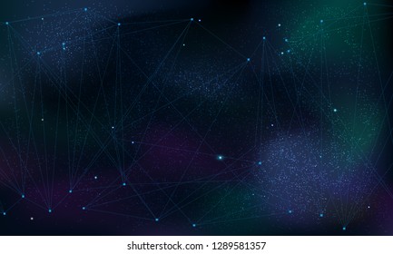 Abstract polygonal grid on cosmic background. Futuristic illustration. Space sky background 