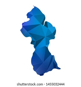 Abstract polygonal Guyana map. Vector low poly color blue map geometric shape texture. Vector illustration.