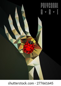 Abstract polygonal hand with beetle. Geometric hipster illustration. Polygonal poster