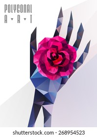 Abstract polygonal hand . Geometric hipster illustration. Polygonal poster
