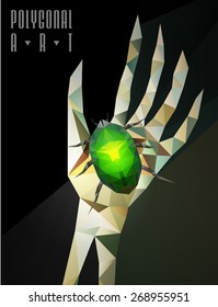 Abstract polygonal hand . Geometric hipster illustration. Polygonal poster